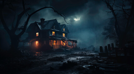 Fototapeta na wymiar Shadowed Secrets: The Haunting House of Nightmares
