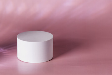 Pink background for product presentation with shadows and light. Empty white podiums Mockup Horizontal Copy Space Minimal