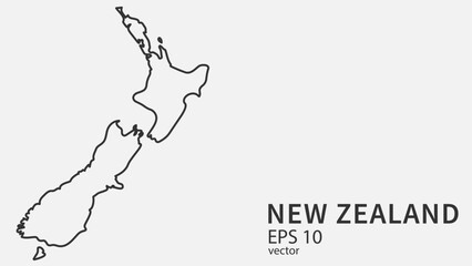 Vector line map of New Zealand. Vector design isolated on white background.	
