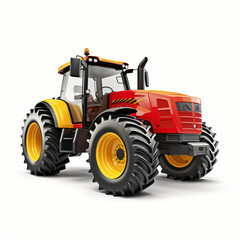 Yellow red agricultural tractor