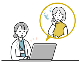シニア女性からオンラインで相談を受ける女性医師