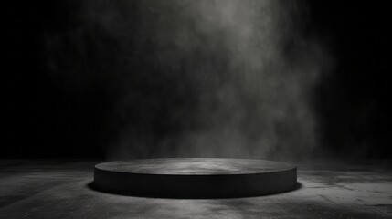 Podium black dark smoke background product platfor abstract stage texture fog spotlight , smoky dust .