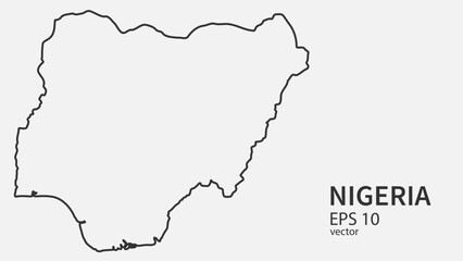 Vector line map of Nigeria. Vector design isolated on white background.	
