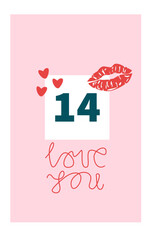 Happy Valentine's Day poster.Love you greeting card.Vector illustration.14 February with love card
