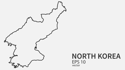 Vector line map of North Korea. Vector design isolated on white background.	
