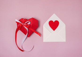 Gift box for Valentine's Day on Pink background St Valentine Day Background or Card Horizontal White Mailing Envelope