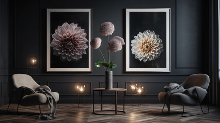 Dahlias arranged in a modern interior setting with sleek and sophisticated elements