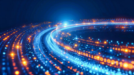 Futuristic digital highway concept with glowing blue lights, symbolizing fast internet connectivity and modern technology in a dynamic design