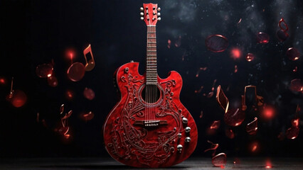 Luxury Acostic Guitar With Black Background