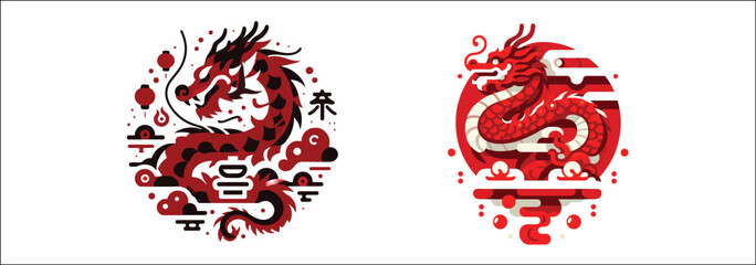 set of chinese new year dragon illustration, vectors, logo 