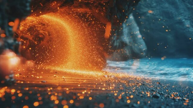 broken rocks with beautiful sparks on the cave. seamless looping time-lapse animation video background
