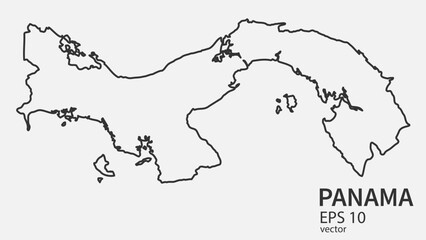 Vector line map of Panama. Vector design isolated on white background.	
