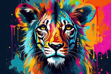 colorful abstract wild cat animal portrait illustration