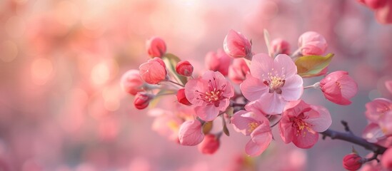 Fototapeta na wymiar Pink blossoming apple tree branch