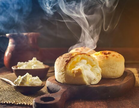 P&atilde;o de Queijo Mineiro quente recheado com requeij&atilde;o