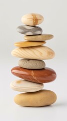 Fototapeta na wymiar Balanced rock tower, smooth stones with varied patterns, simplicity concept, spa, meditation