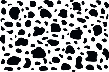 Dalmatian black and white pattern. Seamless cow print. Animal skin texture. Abstract black drops and blob shape set. Collection of paint liquid blotch spot irregular form