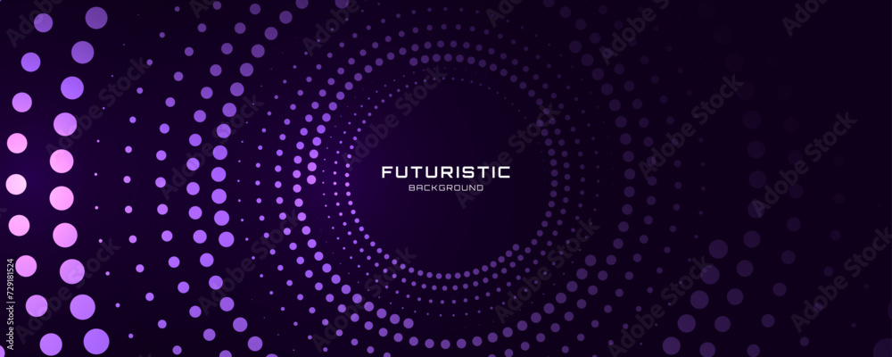 Wall mural 3d purple techno background. big data visualization on dark space with dotted lines shape decoration