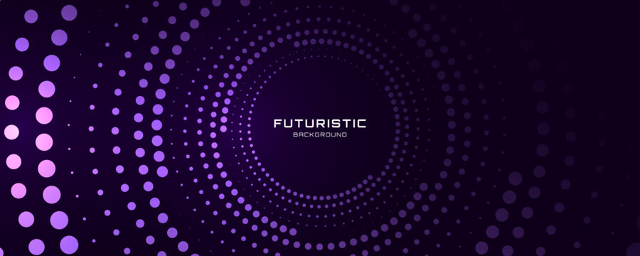 3D purple techno background. Big data visualization on dark space with dotted lines shape decoration. Modern graphic design element dots circle style concept for banner, flyer, card, cover or brochure