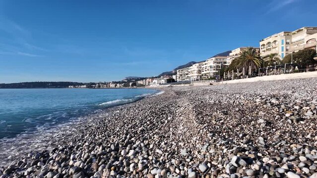 Panorama of Coastline street of town of Menton, Provence Alpes-Cote d'Azur, France