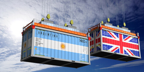 Shipping containers with flags of Argentina and United Kingdom - 3D illustration