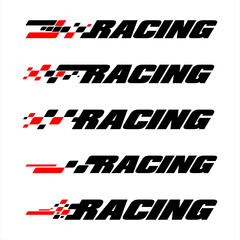 Abstract car sport racing logo with black and white flags. Start and finish line design for racing championship