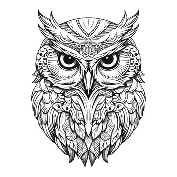 Hand-drawn owl outline illustration. Illustra