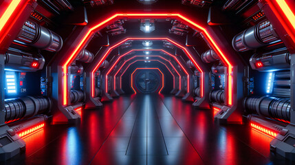 Futuristic space tunnel with modern blue lights and advanced technology design, perfect for sci-fi or high-tech themed concepts