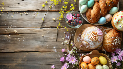 Obraz na płótnie Canvas Easter treats pastries and eggs