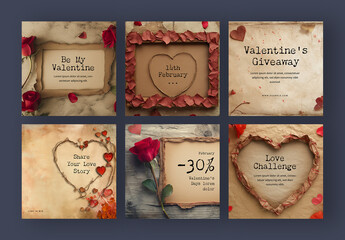 Valentines Social Media Set With Old Paper Design and Generative ai