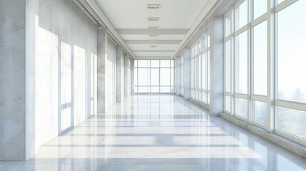 Fototapeta premium Modern and empty indoor hall with sleek architectural design, showcasing a contemporary and spacious business or office environment