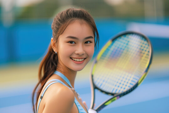 Malay woman in tennis player activewear doing exercise, sport workout