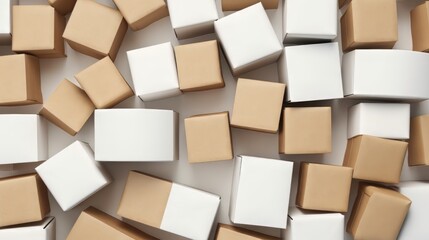 A lot of cardboard boxes on a white background