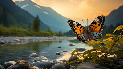 butterfly on the edge of the mountain,,
butterfly on the flower - obrazy, fototapety, plakaty