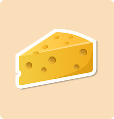 Cheese sticker illustration. Holes, triangle, product, piece, dairy. Editable vector graphic design.