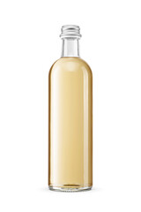 Glass transparent yellow soft drink bottle without label isolated. Transparent PNG image.
