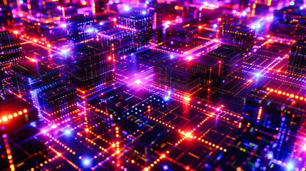 Obraz premium Abstract and futuristic technology network with blue light elements, symbolizing advanced digital connectivity and modern cyber infrastructure