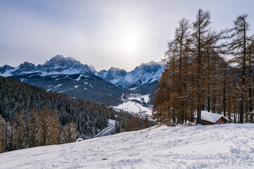 The Three Peaks (Drei Zinnen) ski resort in the UNESCO World Heritage site Dolomites in Italy. 