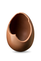 Open broken chocolate Easter egg isolated. Transparent PNG image.