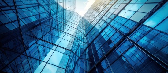 Futuristic office building glass blue toned image. AI generated image
