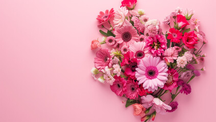 a bouquet of flowers of pink shape on a pink background