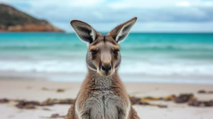Zelfklevend Fotobehang Cape Le Grand National Park, West-Australië Kangaroo on the beach. 