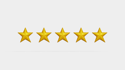 Five star rating feedback concept. Customer evaluation. Customer review rating. Best score point to review the service. 3d illustration