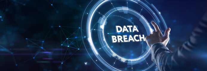 Digital business and technology concept, virtual screen showing DATA BREACH.