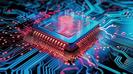 Visualization of Quantum computer super microchip semiconductor - obrazy, fototapety, plakaty