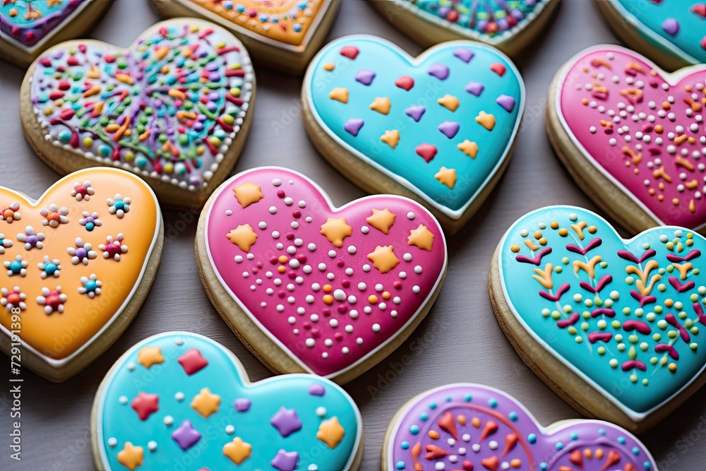 Wall mural tasty colorful heart cookies for valentines day