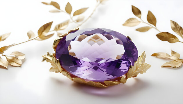amethyst gem stone with gold leaves