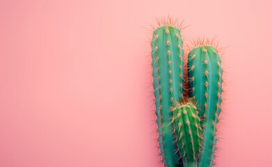 Naklejka premium Green Cactus on Pink Background
