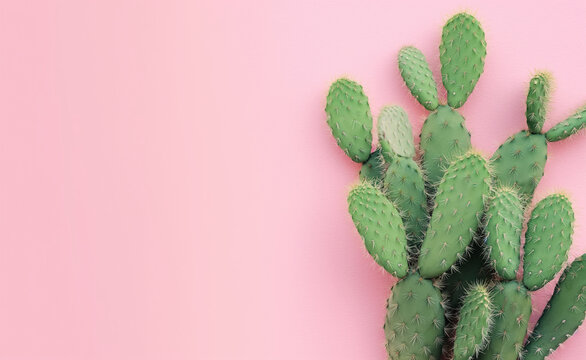 Green Cactus on Pink Background