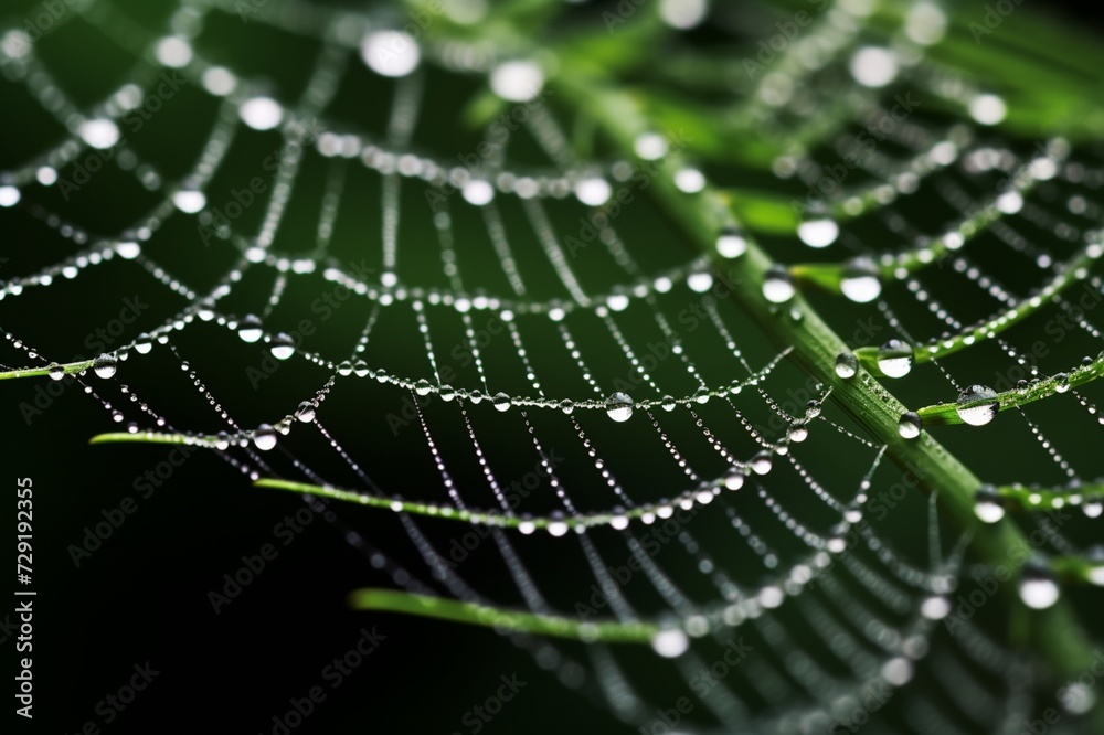 Canvas Prints : a macro shot capturing the intricate details of a spider's delicate web adorned with morning dew.